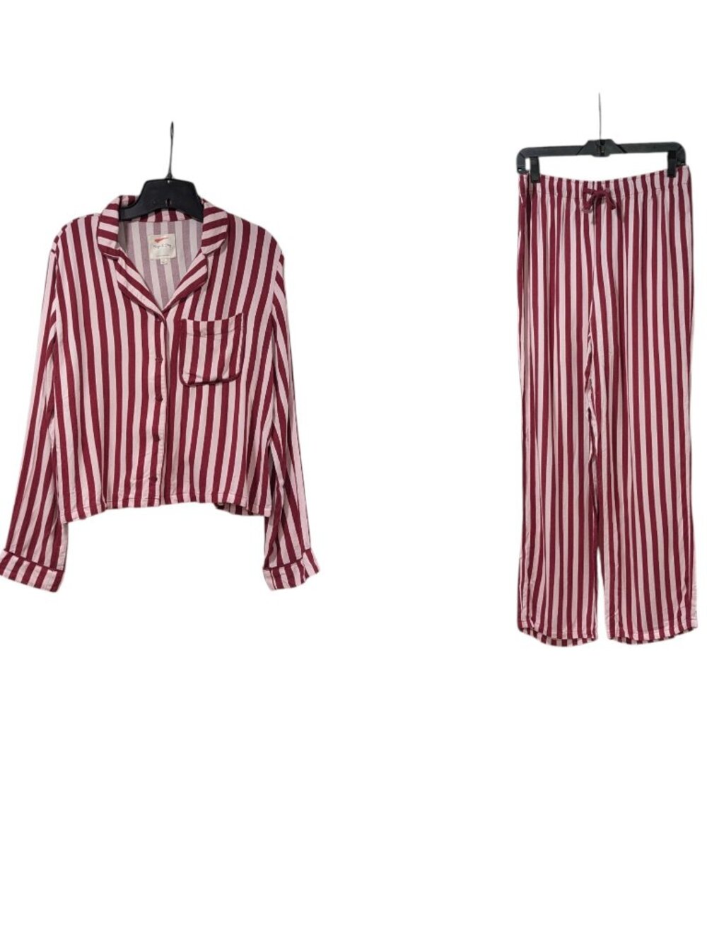 Sage & Sky Burgundy White Striped Pajama Set Lounge Wear Cozy Comfy Sz M